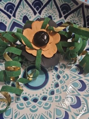 Hand Crafted Genuine Leather Floral Button Ribbon Pet Collar Accent NEW
